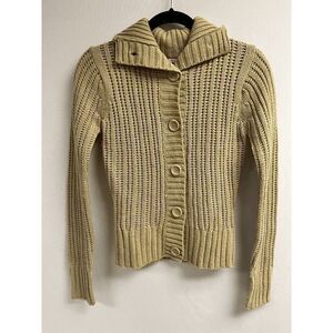 DEB Womens Button Down Knitted Mock neck Sweater Tan 100% Acrylic Sz Small